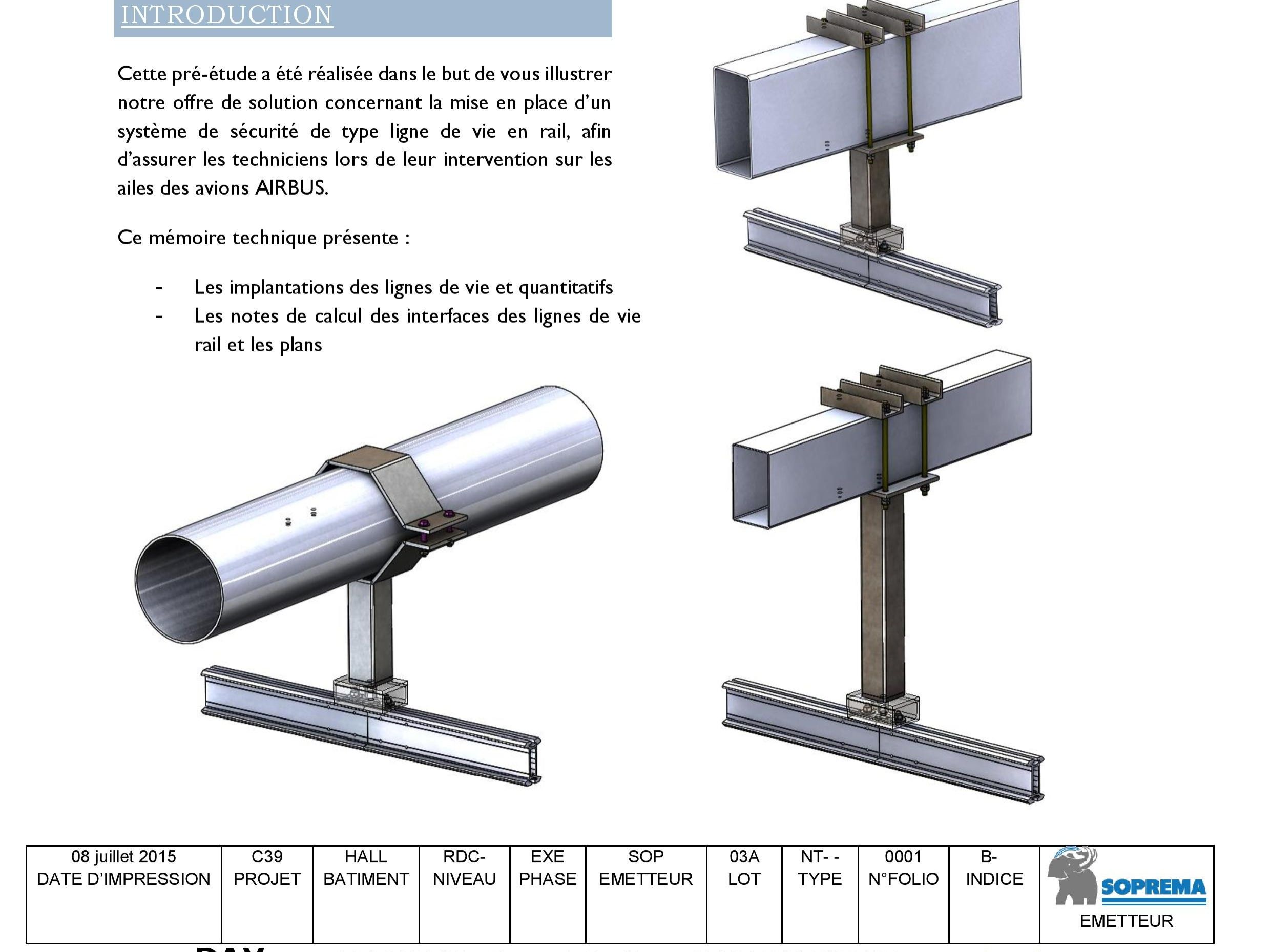 Note de calcul et plans d`interfaces sur mesure pour ligne de vie rail EN795-D.