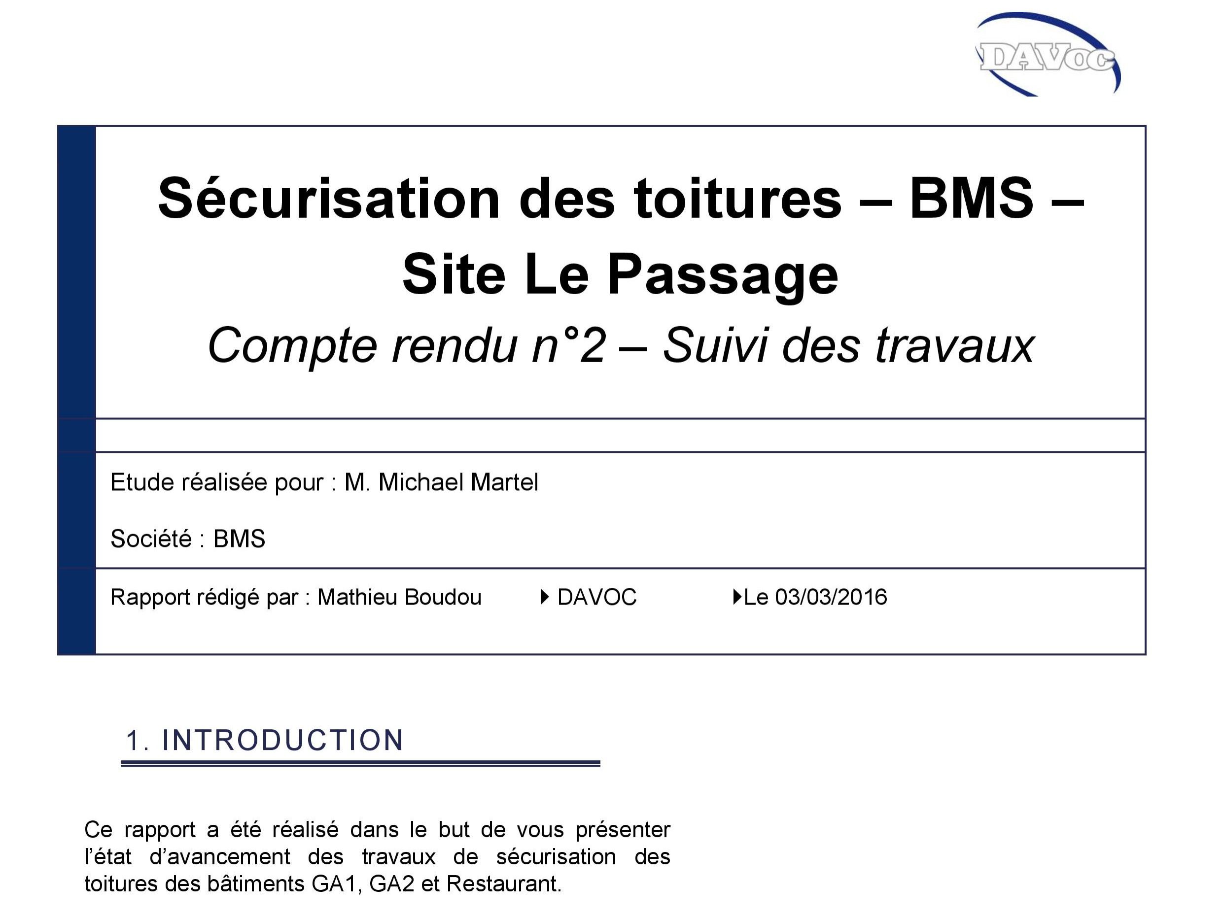 Rédaction de compte rendu - suivi de travaux, pour le compte du maître d`ouvrage, avec reporting photos.