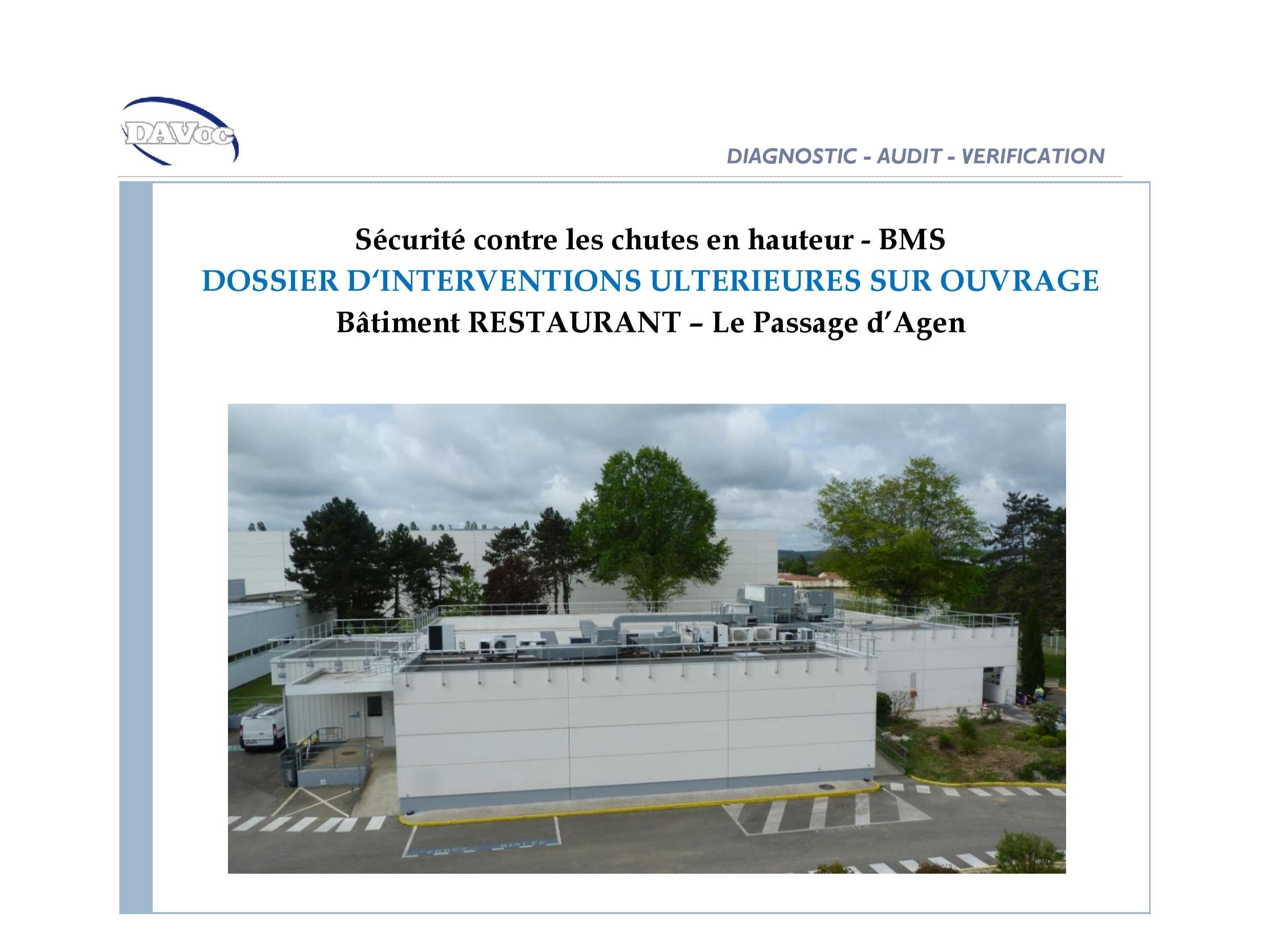 Rédaction du D.I.U.O. pour les inteventions de maintenances techniques en toiture.