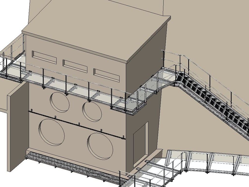 Conception des escaliers métalliques puis des passerelles techniques avec angles sur support béton
